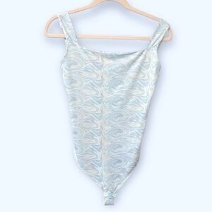 Le Lis Bodysuit Marbled Blue with back cut out size large